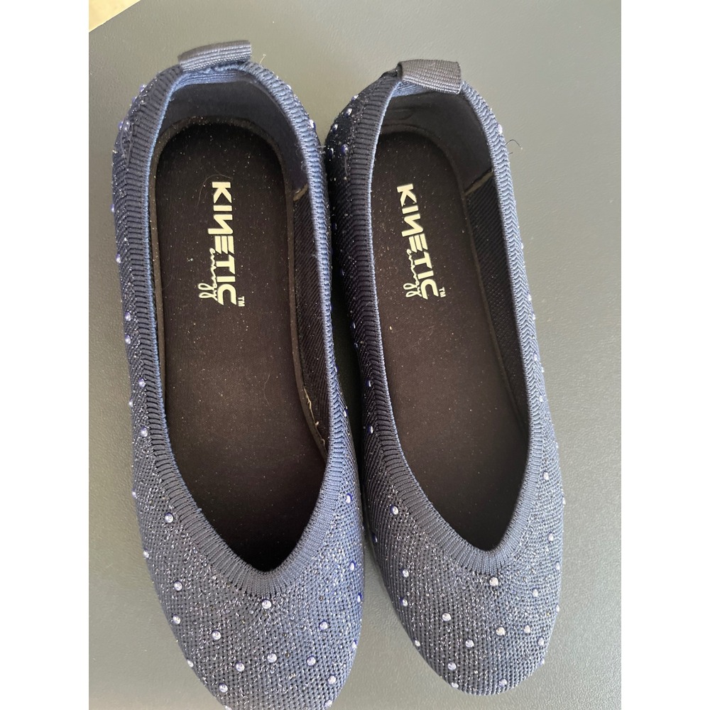 Kinetic Women's Navy Blue Embellished Knit Slip‎ On Ballet Flats
